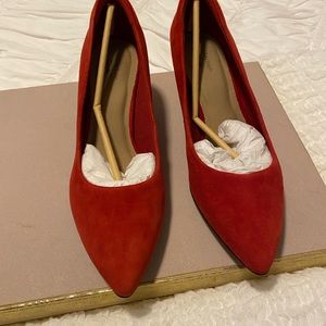 Red Suede Pumps with Kitten (2”) Heel.  Size 10…Never been worn